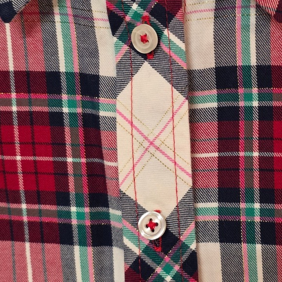 Talbots Women XS Plaid Button Up Shirt Long Sleeve Red Green Cream Gold Holiday - Picture 3 of 9